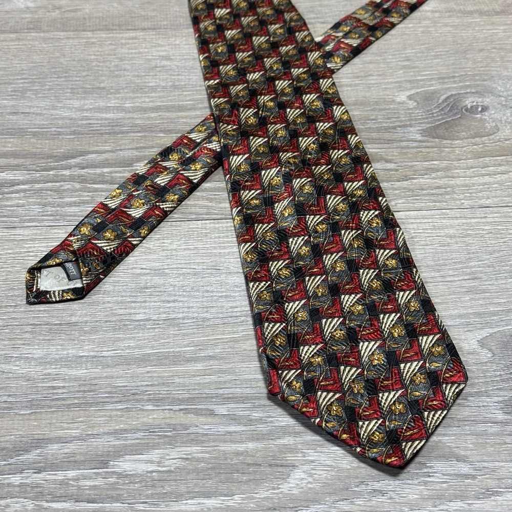 Robert Talbott Best of Class Men's Silk Tie Red Black Gray Gold Floral 59"